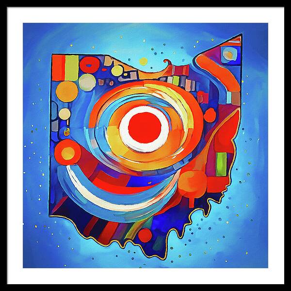 Ohio Colorful Abstract Map - Framed Print