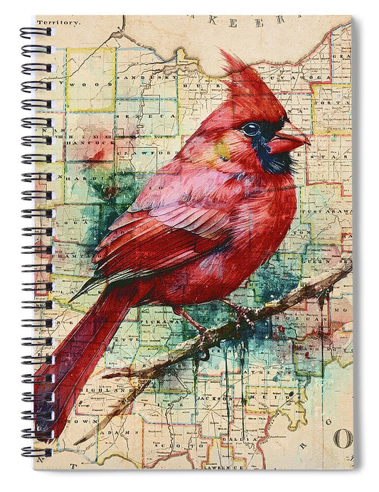 Ohio Map And Cardinal - Spiral Notebook