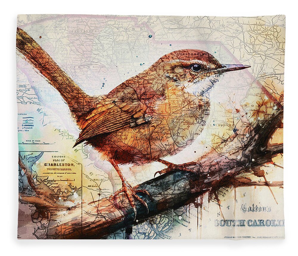 South Carolina State Map Carolina Wren - Blanket