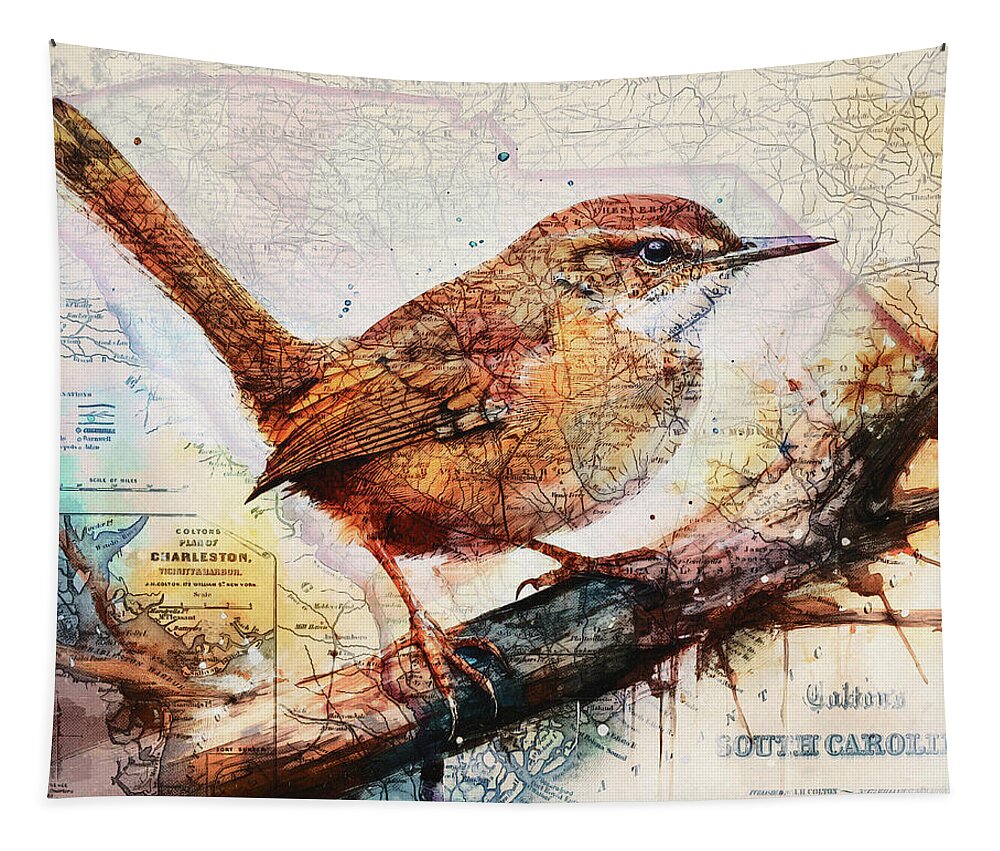 South Carolina State Map Carolina Wren - Tapestry