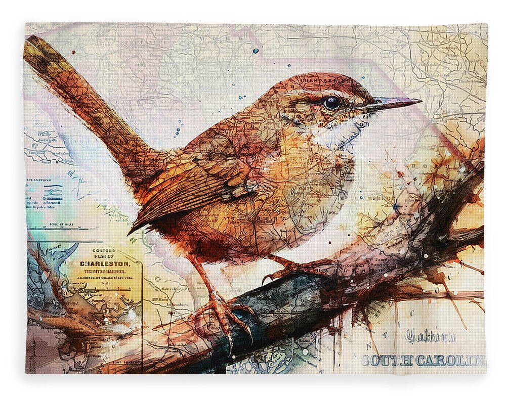 South Carolina State Map Carolina Wren - Blanket