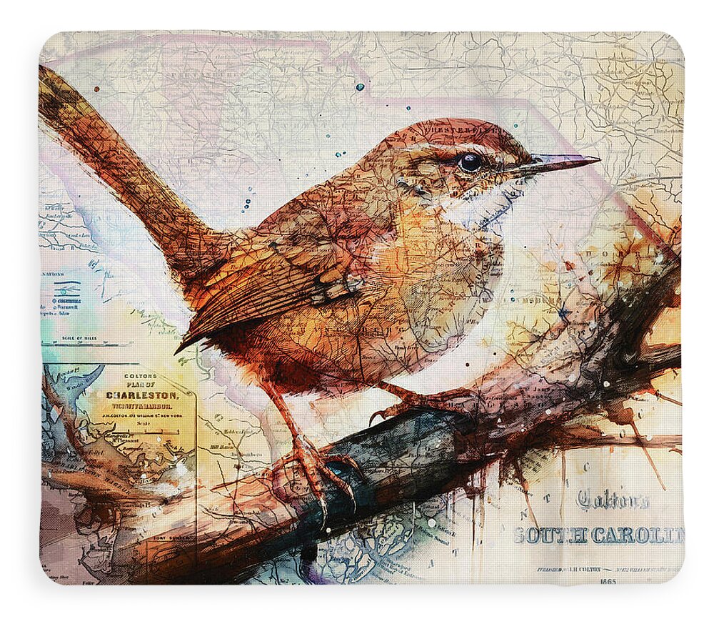 South Carolina State Map Carolina Wren - Blanket