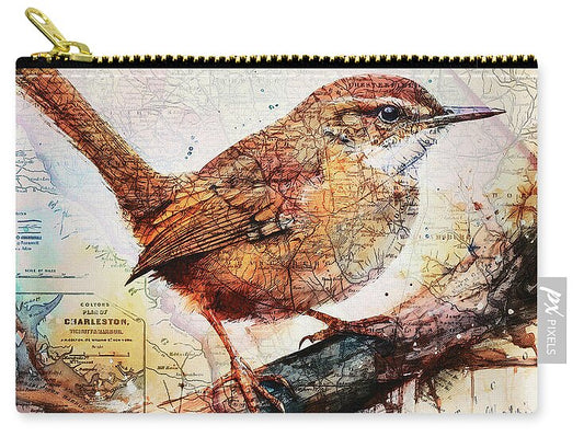 South Carolina State Map Carolina Wren - Zip Pouch