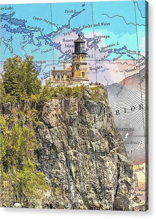 Split Rock Lighthouse And Map - Acrylic Print