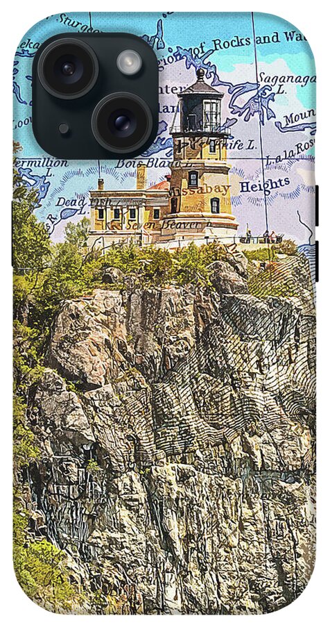 Split Rock Lighthouse And Map - Phone Case