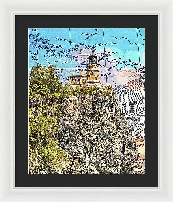 Split Rock Lighthouse And Map - Framed Print