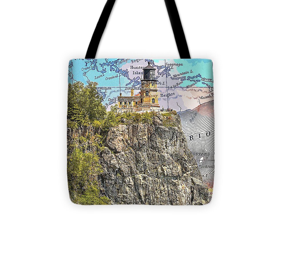 Split Rock Lighthouse And Map - Tote Bag