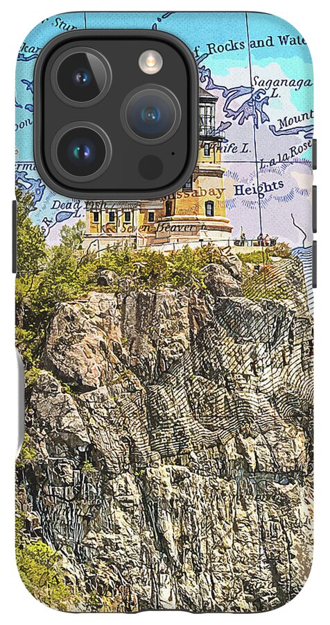 Split Rock Lighthouse And Map - Phone Case