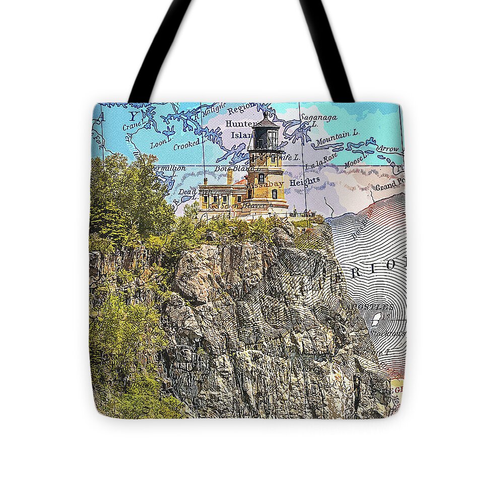 Split Rock Lighthouse And Map - Tote Bag