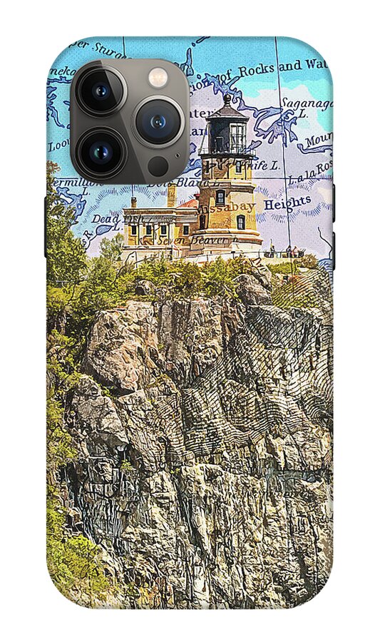 Split Rock Lighthouse And Map - Phone Case