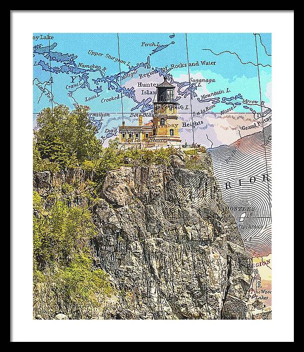 Split Rock Lighthouse And Map - Framed Print