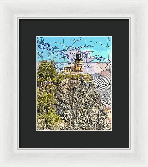 Split Rock Lighthouse And Map - Framed Print