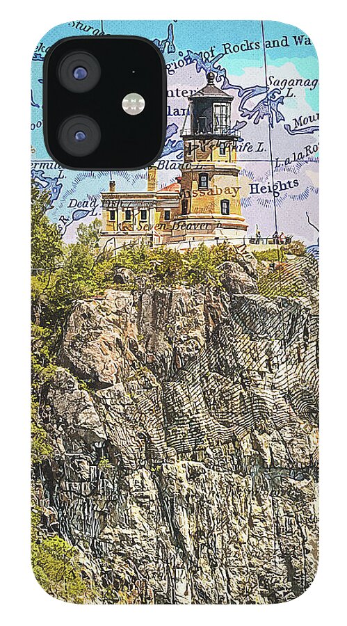 Split Rock Lighthouse And Map - Phone Case