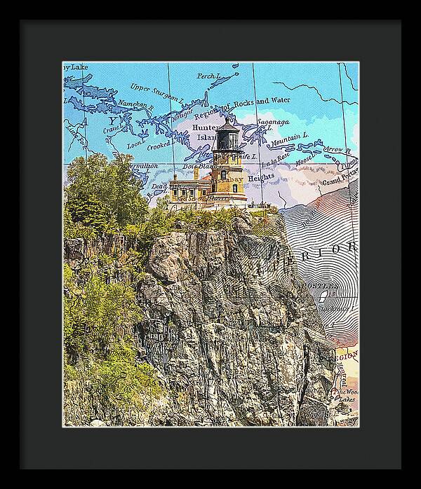 Split Rock Lighthouse And Map - Framed Print