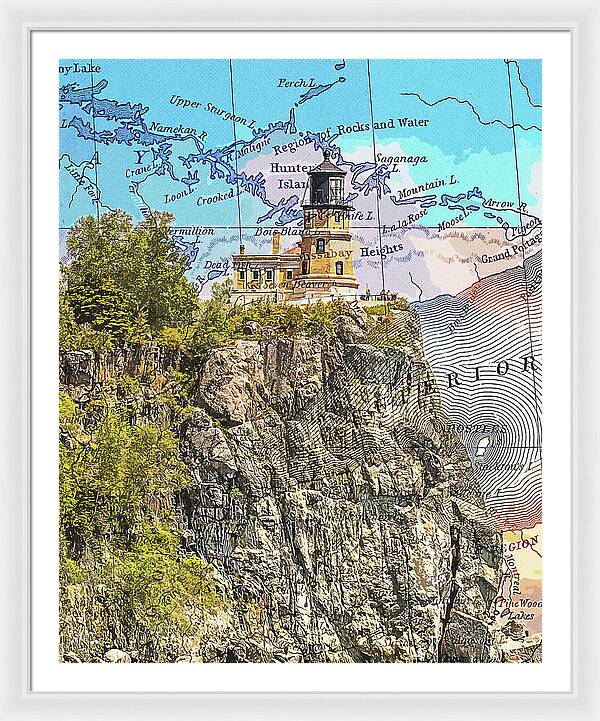 Split Rock Lighthouse And Map - Framed Print