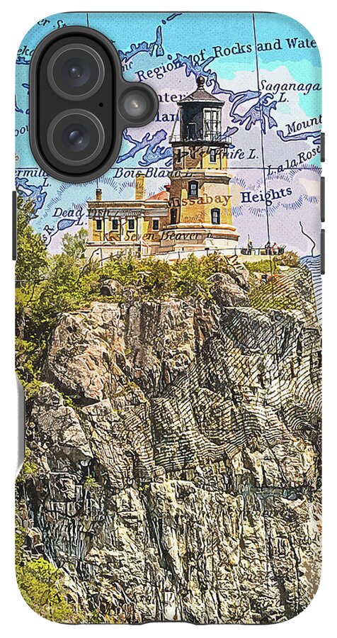 Split Rock Lighthouse And Map - Phone Case