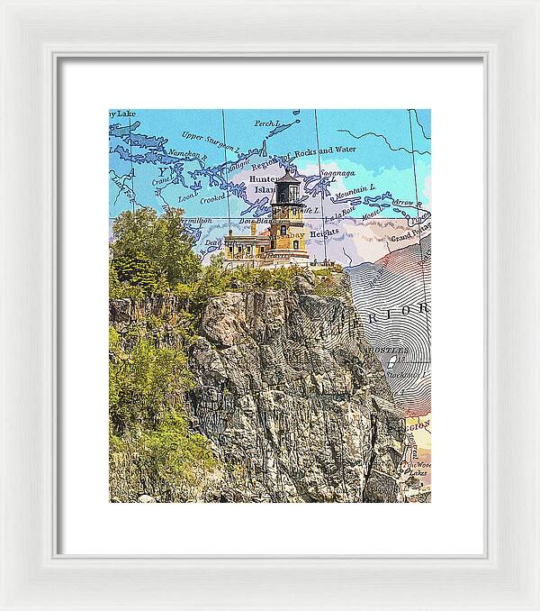 Split Rock Lighthouse And Map - Framed Print