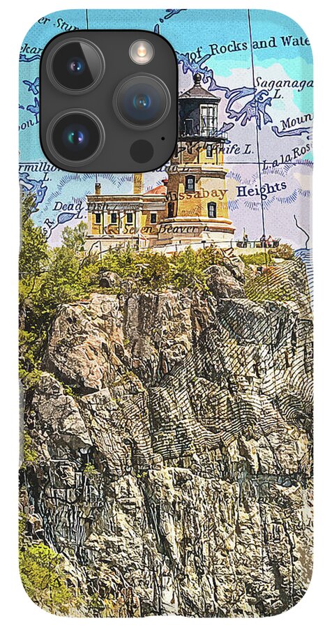 Split Rock Lighthouse And Map - Phone Case