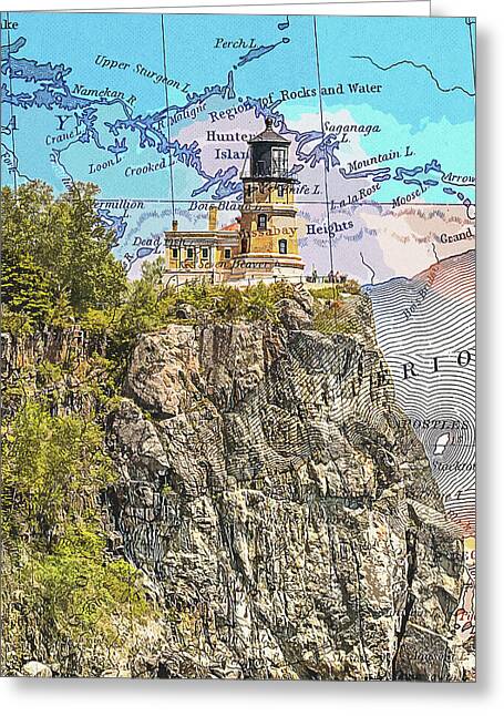 Split Rock Lighthouse And Map - Greeting Card