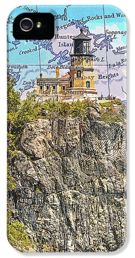 Split Rock Lighthouse And Map - Phone Case