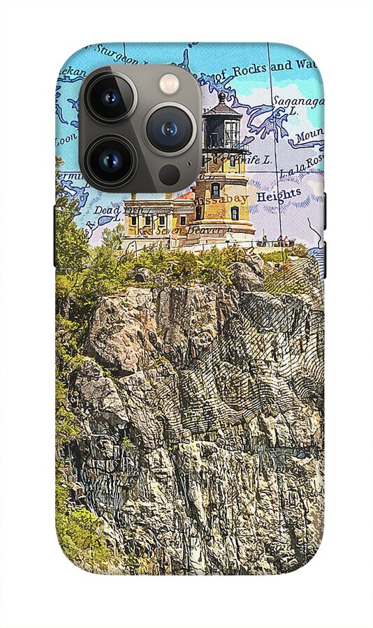 Split Rock Lighthouse And Map - Phone Case