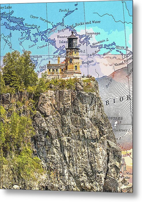 Split Rock Lighthouse And Map - Metal Print