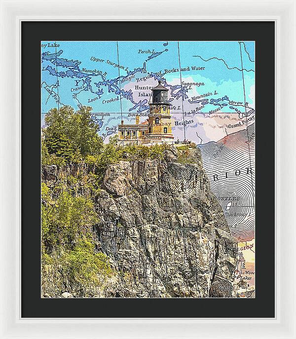 Split Rock Lighthouse And Map - Framed Print