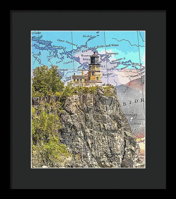 Split Rock Lighthouse And Map - Framed Print