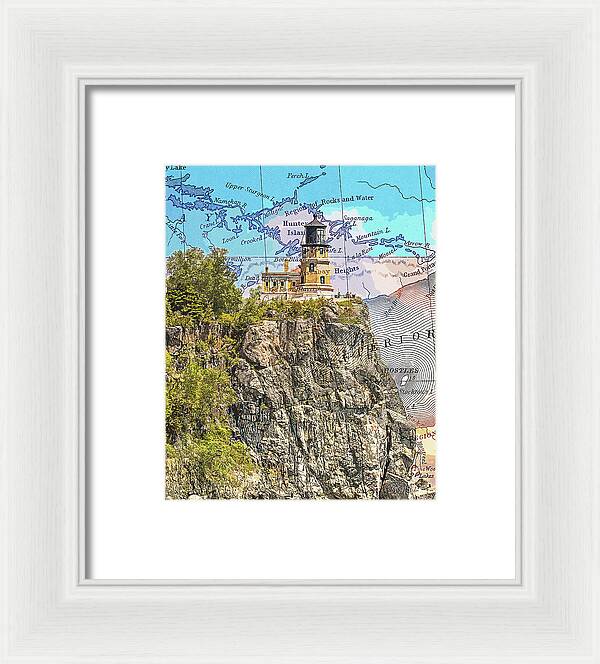 Split Rock Lighthouse And Map - Framed Print