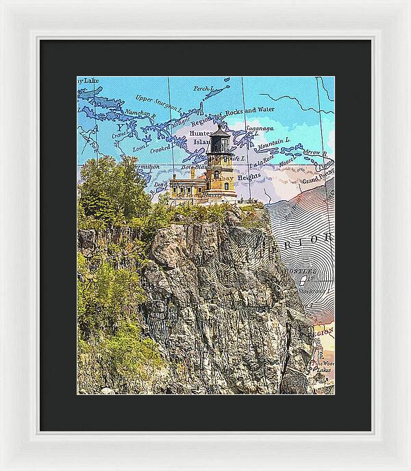 Split Rock Lighthouse And Map - Framed Print