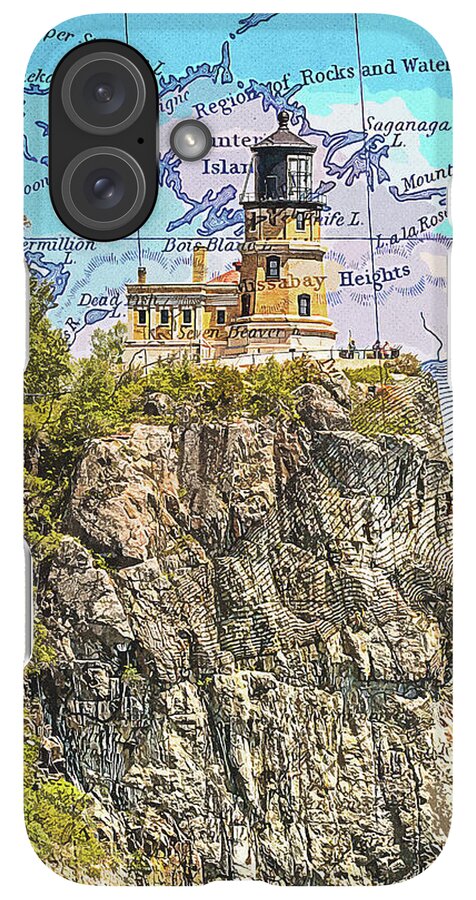 Split Rock Lighthouse And Map - Phone Case