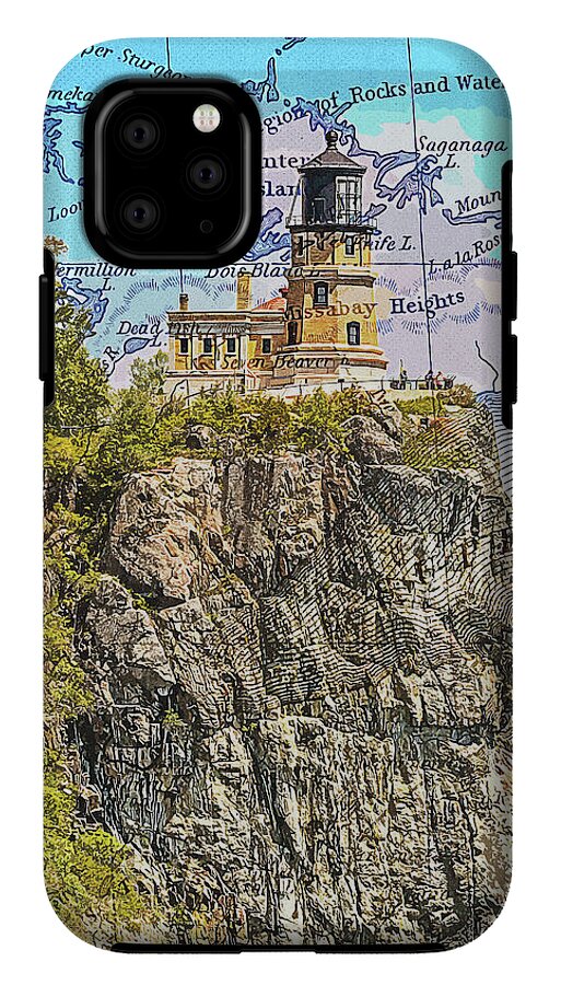 Split Rock Lighthouse And Map - Phone Case