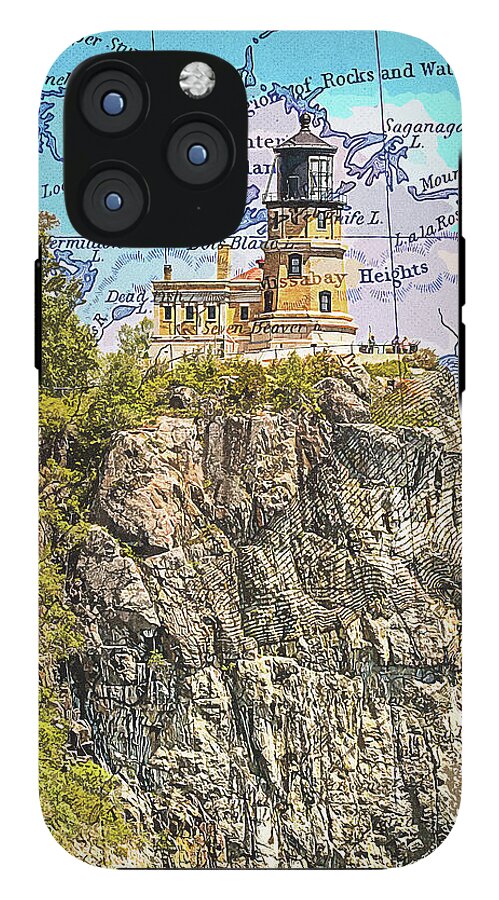 Split Rock Lighthouse And Map - Phone Case