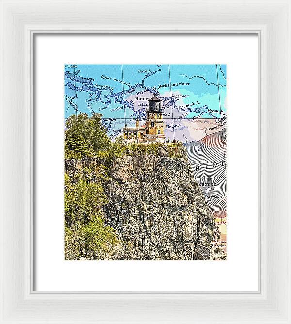 Split Rock Lighthouse And Map - Framed Print