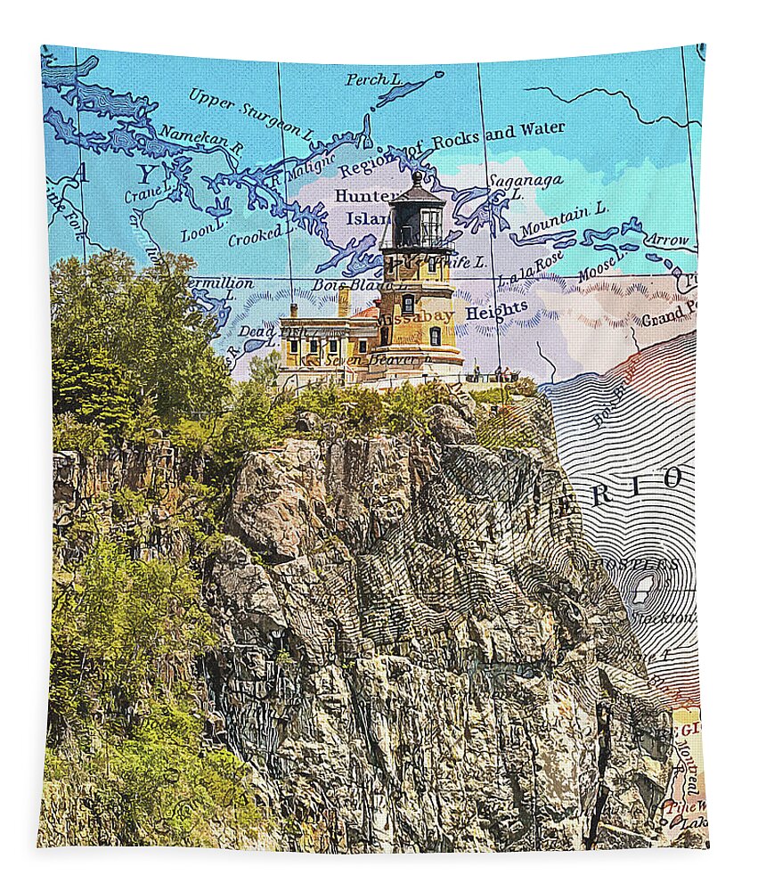 Split Rock Lighthouse And Map - Tapestry