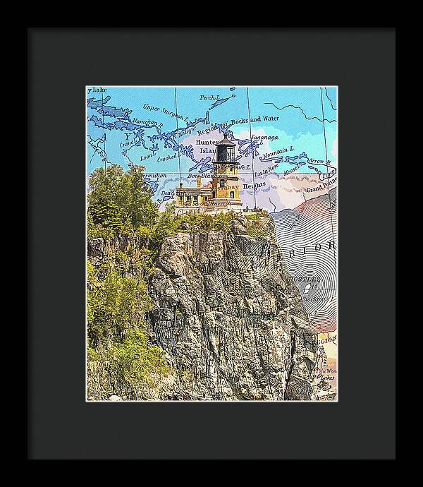 Split Rock Lighthouse And Map - Framed Print