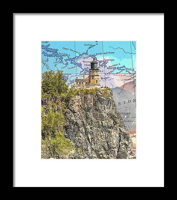 Split Rock Lighthouse And Map - Framed Print