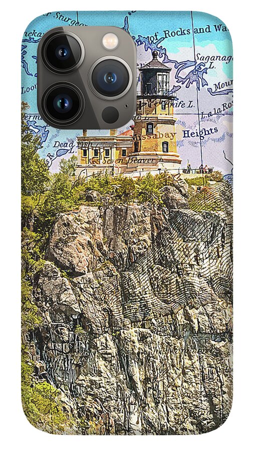 Split Rock Lighthouse And Map - Phone Case