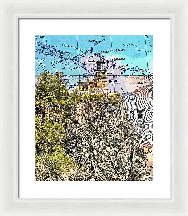 Split Rock Lighthouse And Map - Framed Print