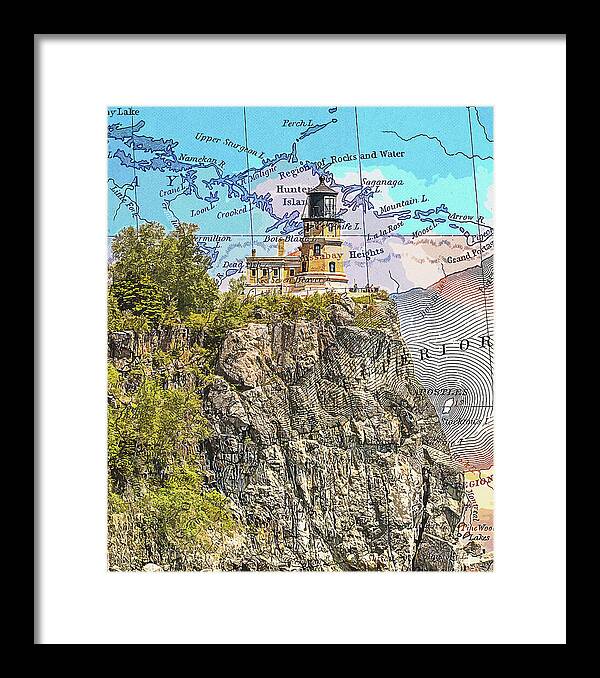 Split Rock Lighthouse And Map - Framed Print