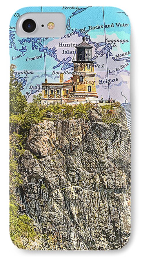 Split Rock Lighthouse And Map - Phone Case