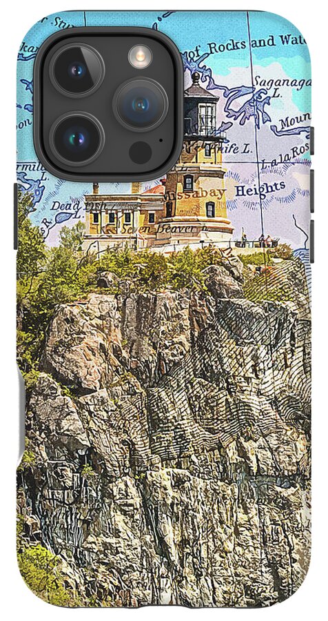 Split Rock Lighthouse And Map - Phone Case