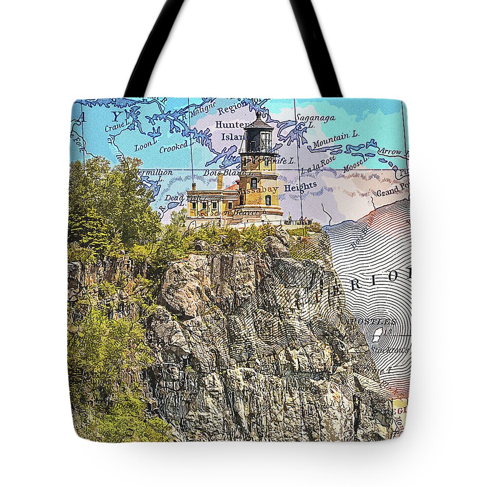 Split Rock Lighthouse And Map - Tote Bag