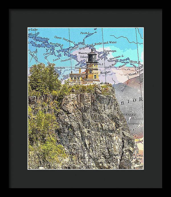 Split Rock Lighthouse And Map - Framed Print