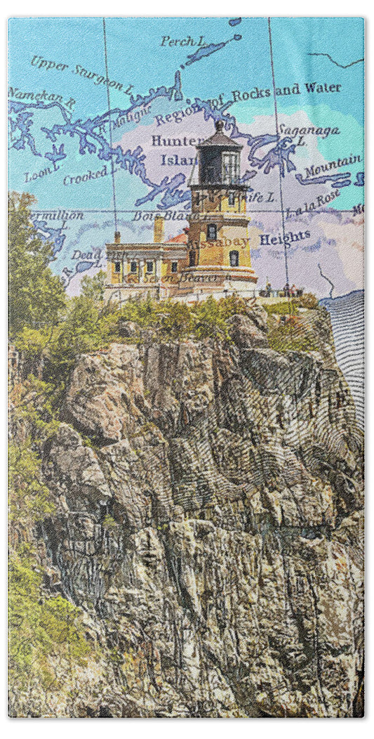 Split Rock Lighthouse And Map - Beach Towel