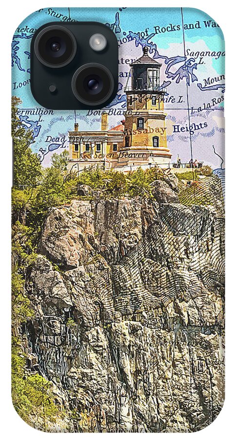 Split Rock Lighthouse And Map - Phone Case