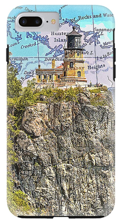 Split Rock Lighthouse And Map - Phone Case