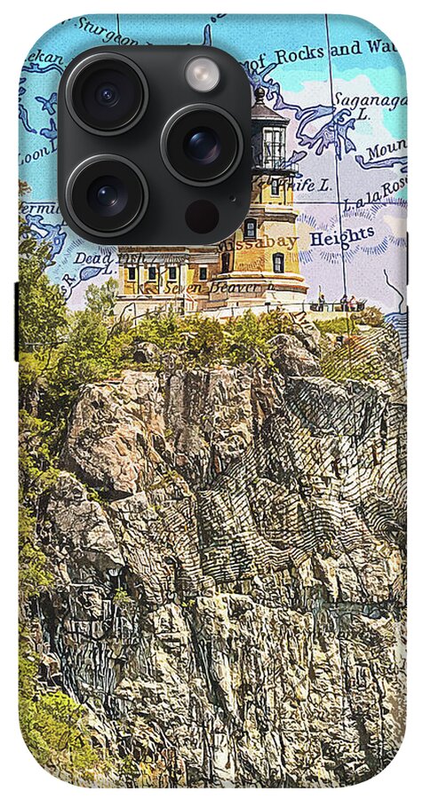 Split Rock Lighthouse And Map - Phone Case