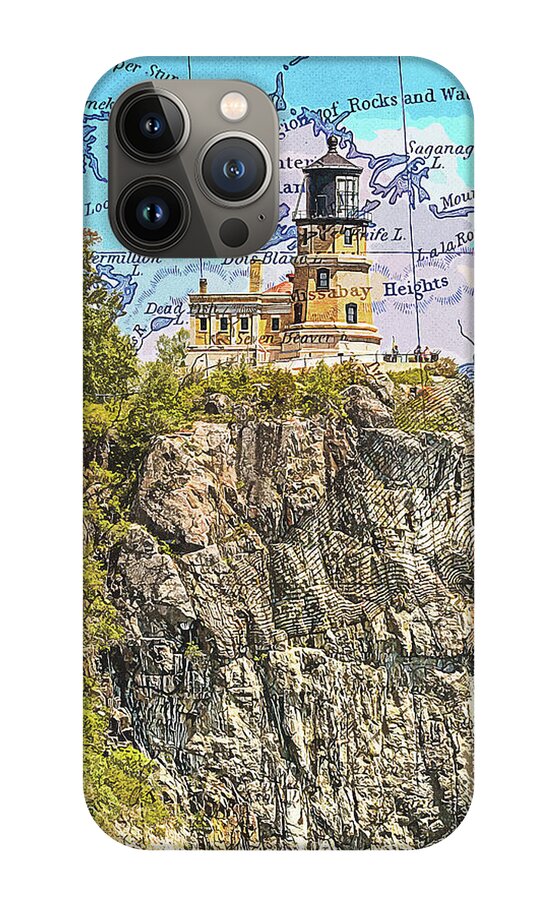 Split Rock Lighthouse And Map - Phone Case