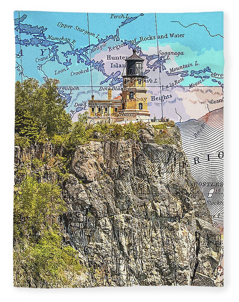 Split Rock Lighthouse And Map - Blanket